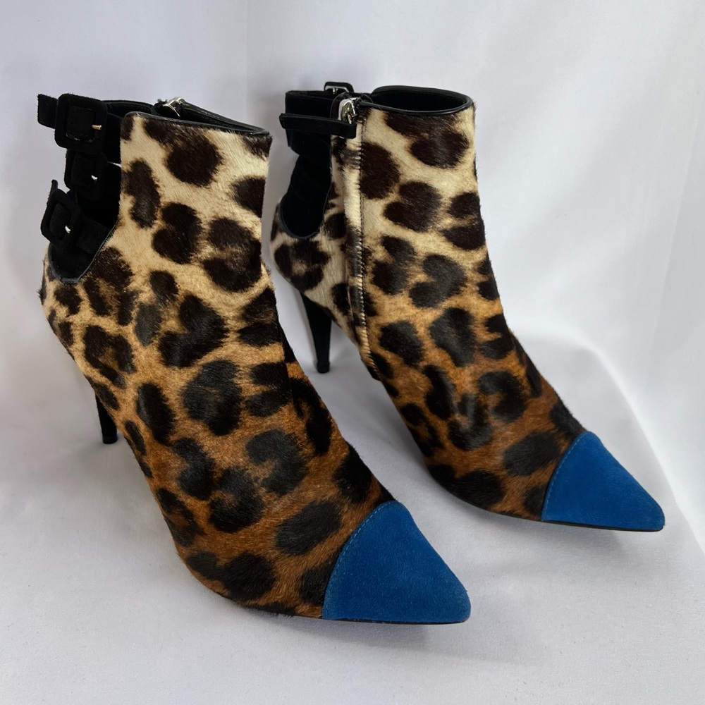 GIUSEPPE ZANOTTI Leopard Print Ankle Boots with Blue Accents 8.5 US